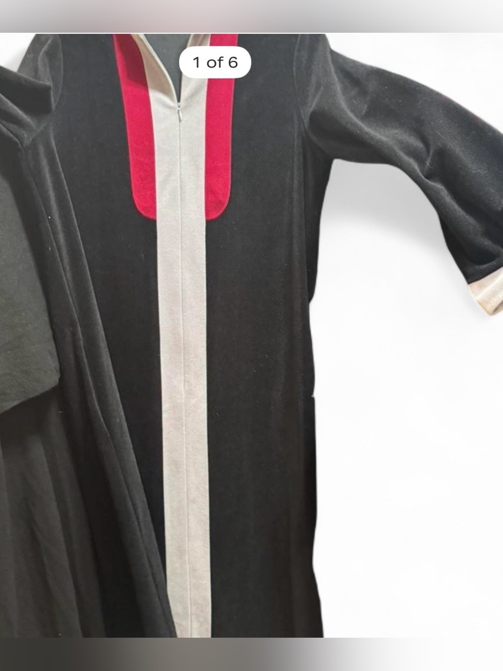 Vanity Fair Black Maxi HouseDress with Red & Cream Trim - Sz 10